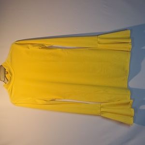 Yellow mini dress with trumpet sleeves